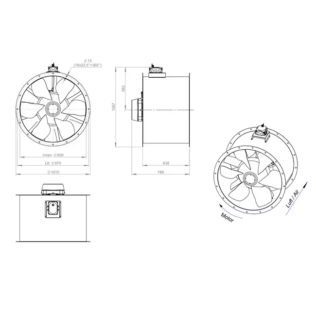 Axialer Kanalventilator 900 mm - AL 900 D4 04 CFG