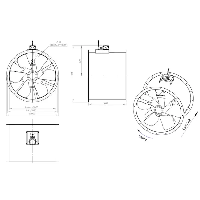 Axialer Kanalventilator 800 mm - AL 800 D6 01 CFG