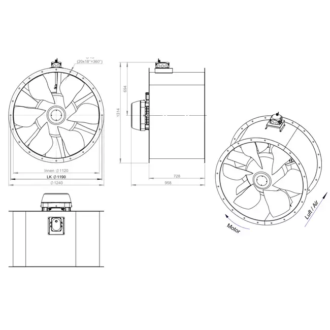 Axialer Kanalventilator 1120 mm - AL 1120 D6 03 CFG