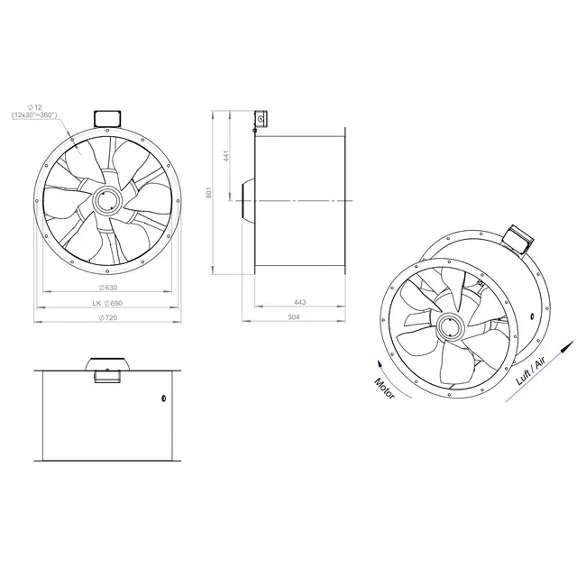 Axialer 630-mm-Rauchgasventilator F400 - AL 630 D4 F4 01 CFG