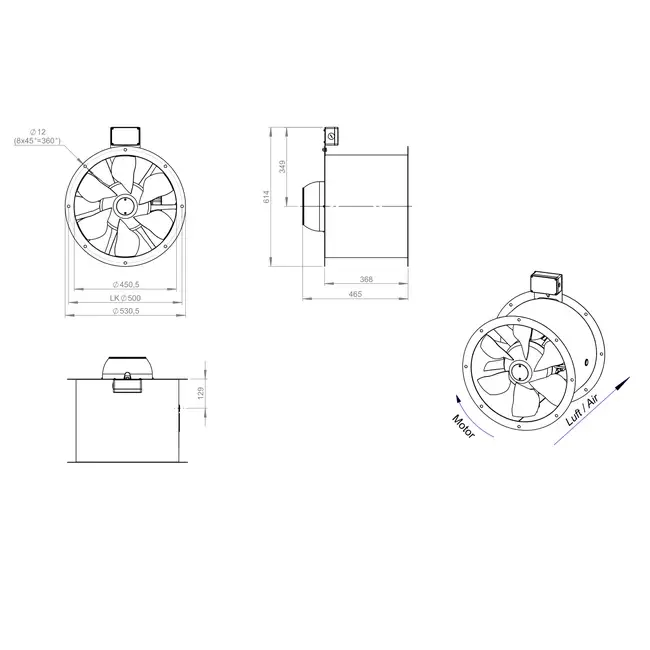 Axialer 450-mm-Rauchgasventilator F400 - AL 450 D2 F4 01 CFG