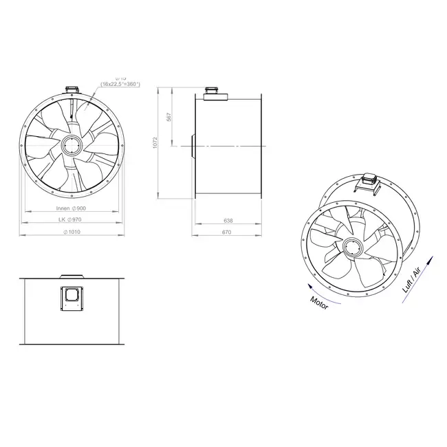 Axialer 900-mm-Rauchgasventilator F400 - AL 900 D4 F4 02 CFG