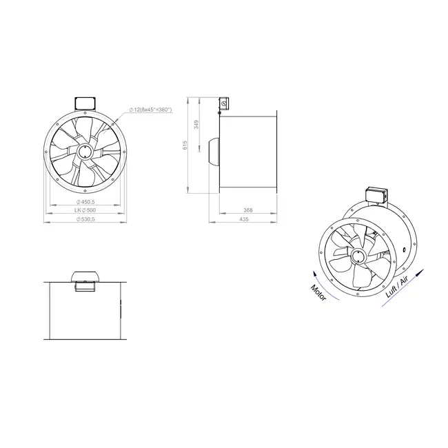 Axialer 450-mm-Rauchgasventilator F400 - AL 450 D42U F4 02 CFG