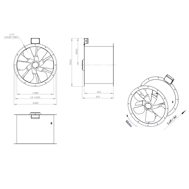 Axiallüfter 560 mm Abgaskanal F300- AL 560 D84U F3 01 CFG