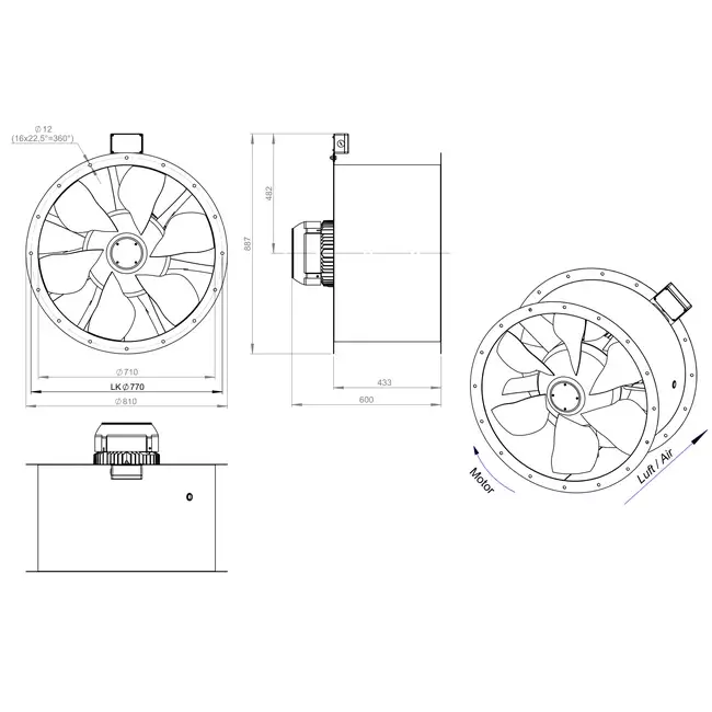 Axialer 710-mm-Rauchgasventilator F300- AL 710 D6 F3 02 CFG