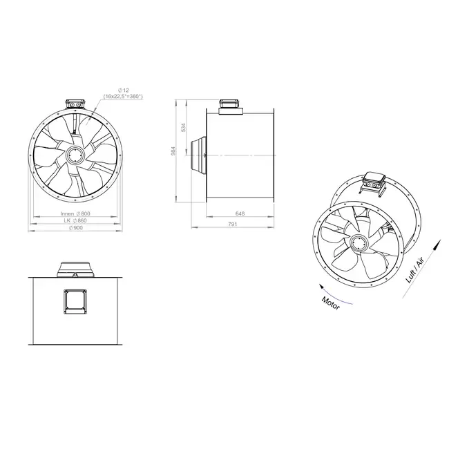 Axialer 800 mm Kanalventilator Abgas F300- AL 800 D84U F3 03 CFG