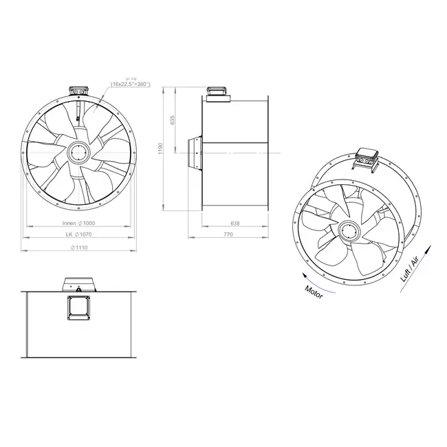 Axialer 1000-mm-Rauchgasventilator F400 - AL 1000 D84U F4 01 CFG