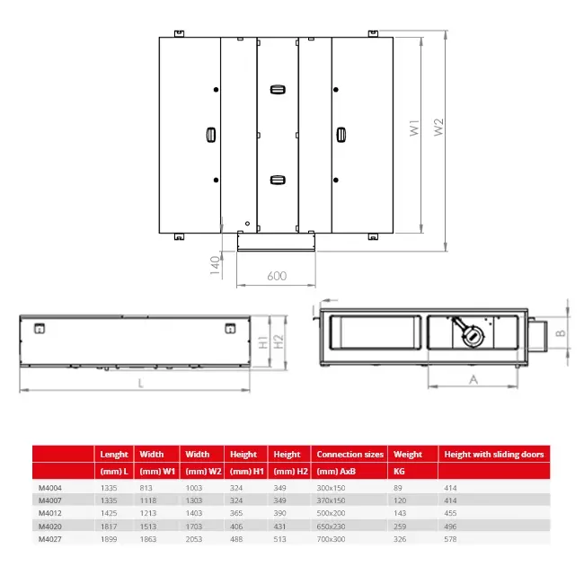 Maxivent WRG Lüftungsgerät für Deckenmontage mit Gegenstromwärmetauscher 400 m³/h horizontal links - M4004