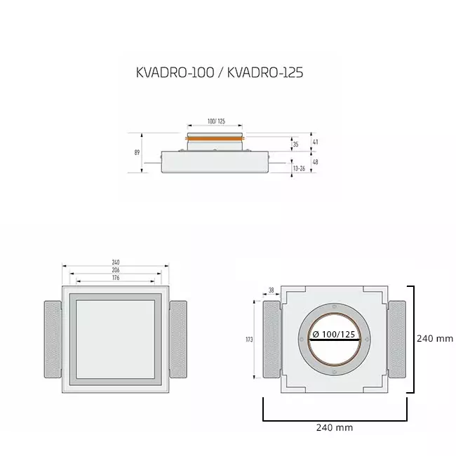 Ergovent rahmenloses verputzbares Ventiel - Quadratisch - 125 mm