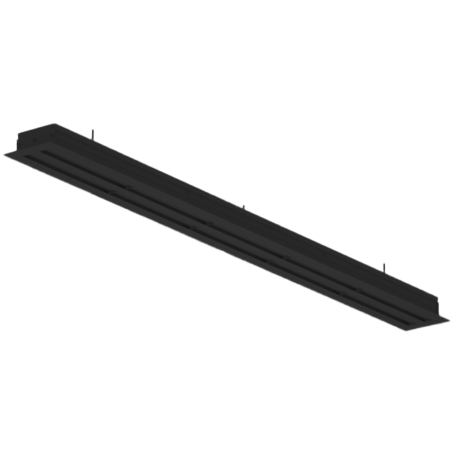 Aluminium-Lüftungsgitter mit 1 verstellbarem Lamellenblatt – 1250 mm – RAL 9005 + akustisch isolierter Luftverteilerkasten mit Luftmengenregelklappe