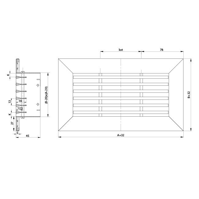 Aluminium-Stabgitter - mit Reibungsfedern - 800x150 mm - RAL 9005