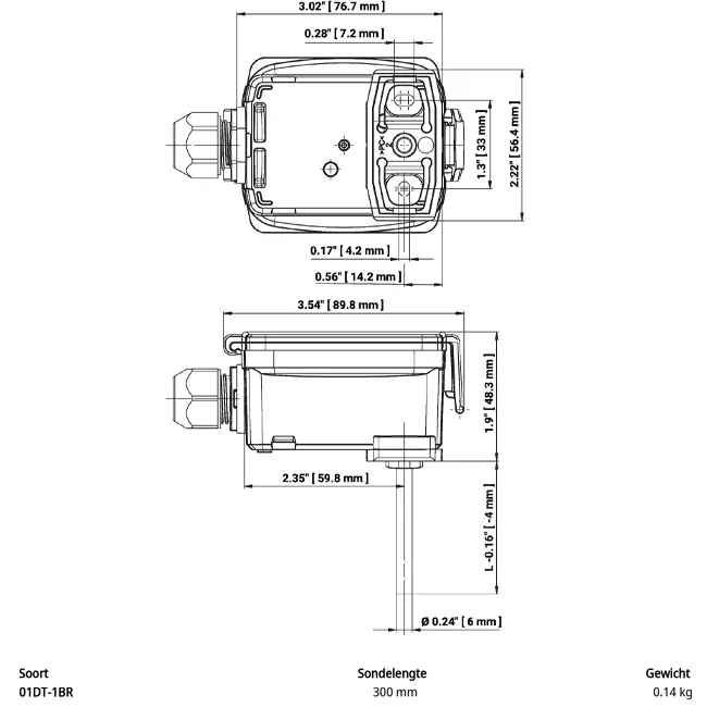 Belimo Kanal-/Tauchtemperaturfühler PT1000 300x6 mm - 01DT-1BR