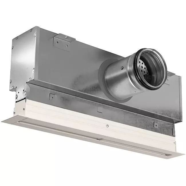 Aluminium-Lüftungsgitter mit 1 verstellbarem Lamellenblatt – 1000 mm – RAL 9010 + akustisch isolierter Luftverteilerkasten mit Luftmengenregelklappe