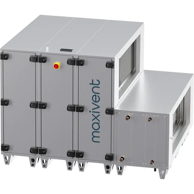 Maxivent WTW-Lüftungsgeräte mit Wärmerad, 5000 m³/h, mit Warmwasser- und Kaltwasserregister, horizontal links – RHE 5000 H WKJL T 01