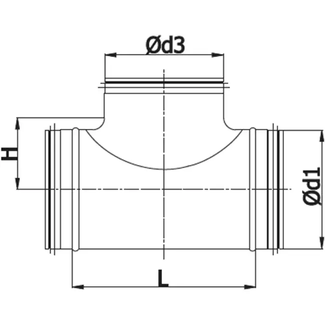Wickelfalz T-Stück 90° Ø 160mm mit Abzweigung nach Ø 160mm