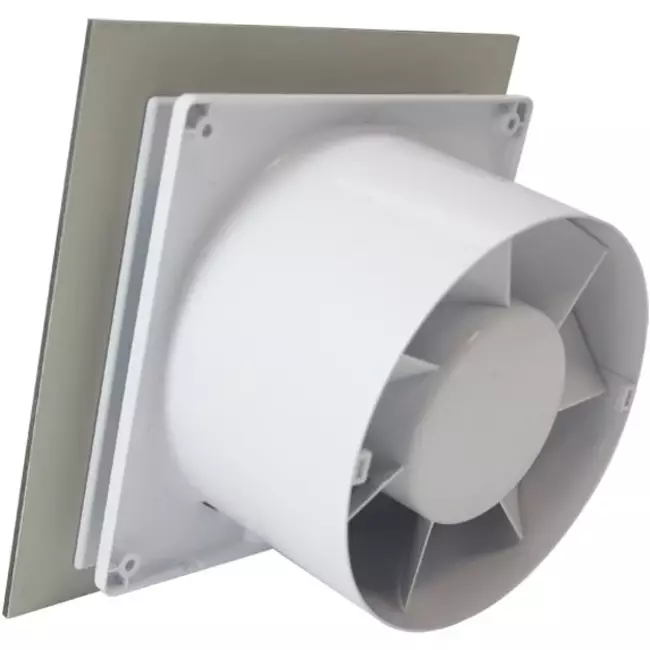 Air Roxy Badlüfter mit Anschlussdurchmesser 125 mm mit Timer und Startverzögerung - Front aus goldenem Aluminium