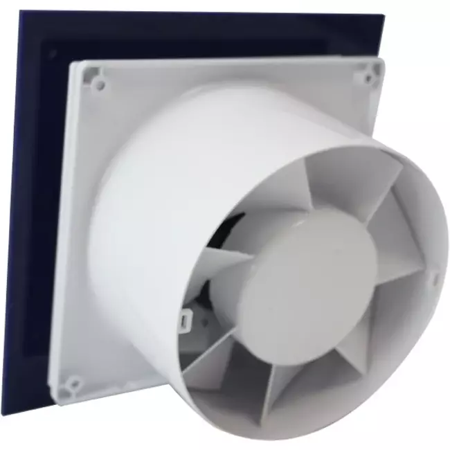 Air Roxy Badlüfter mit Anschlussdurchmesser 100 mm mit Timer und verzögertem Start - Front aus blauem Kunststoff