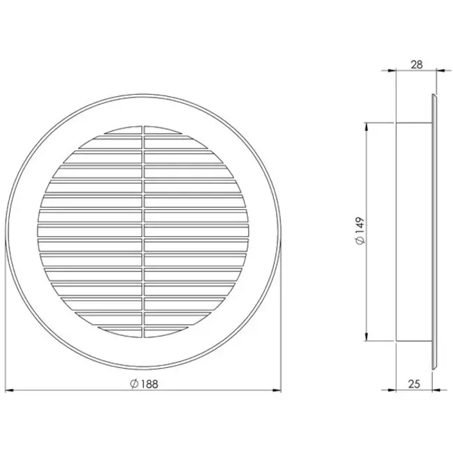 Lamellengitter Kunststoff  Ø150 mm braun - VR150B