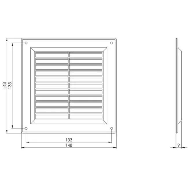 Lüftungsgitter rechteckig mit Grill 150x150 mm braun - VR1550B