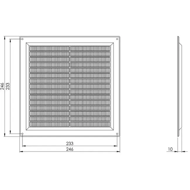 Lüftungsgitter rechteckig mit Grill 250x250 mm braun - VR2525B
