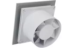 Badezimmerventilator Ø 100 mm mit Zeitschaltuhr und Einschaltverzögerung – Glasfront in Satin-Silber