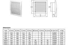 Wandgitter Kunststoff 190x190mm Ø125mm Weiß - ND12