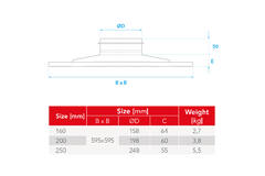 Runder Deckenluftdurchlass aus Stahl für Zu- und Abluft 595x595 mm - 250 mm - RAL 9010