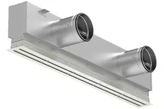 Aluminium-Lüftungsgitter mit 1 verstellbarem Lamellenblatt – 1250 mm – RAL 9010 + akustisch isolierter Luftverteilerkasten mit Luftmengenregelklappe