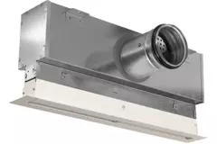 Aluminium-Rastergitter mit 1 verstellbarem Lamellenblatt – 500 mm – RAL 9010 + akustisch isolierter Luftverteilerkasten mit Luftmengenregelklappe