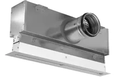 Aluminium-Rastergitter mit 1 verstellbarem Lamellenblatt – 500 mm – RAL 9016 + akustisch isolierter Luftverteilerkasten mit Luftmengenregelklappe